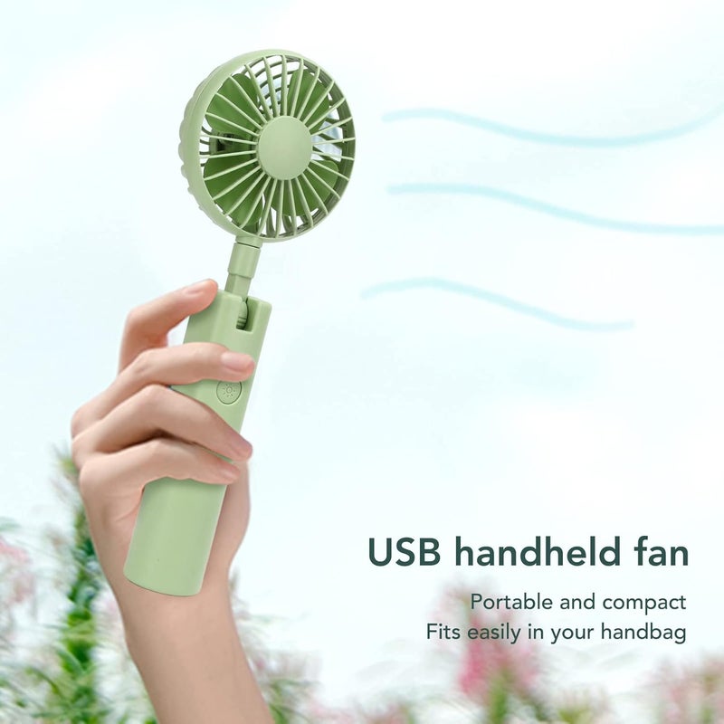 woobles Handheld Mini Fan, Portable Hand Fan, 3 Speed Wind Adjustment Small Pocket Fan, USB Rechargeable Fan with Cosmetic Mirror Phone Holder for Office - Image 2